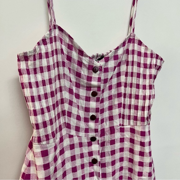 New Zara Hot Pink Gingham Checkered Dress Playsuit Romper White Plaid Small - Picture 9 of 11